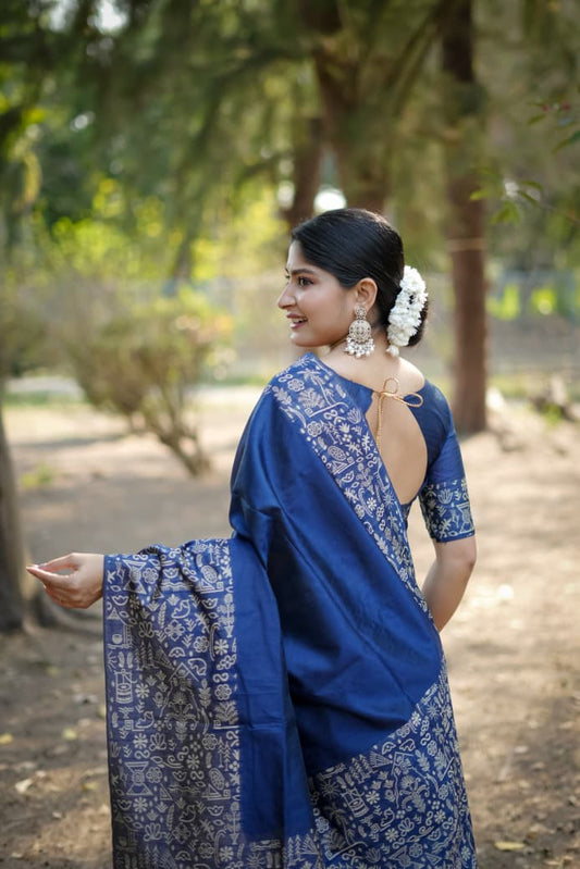 Dark Blue Raw Silk Saree