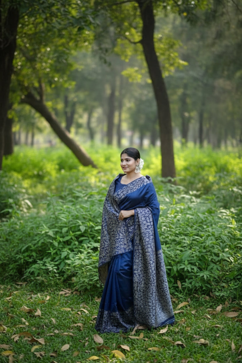 Dark Blue Raw Silk Saree