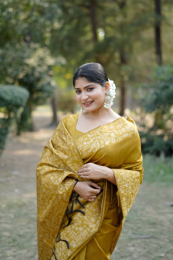 Mustard Raw Silk Saree