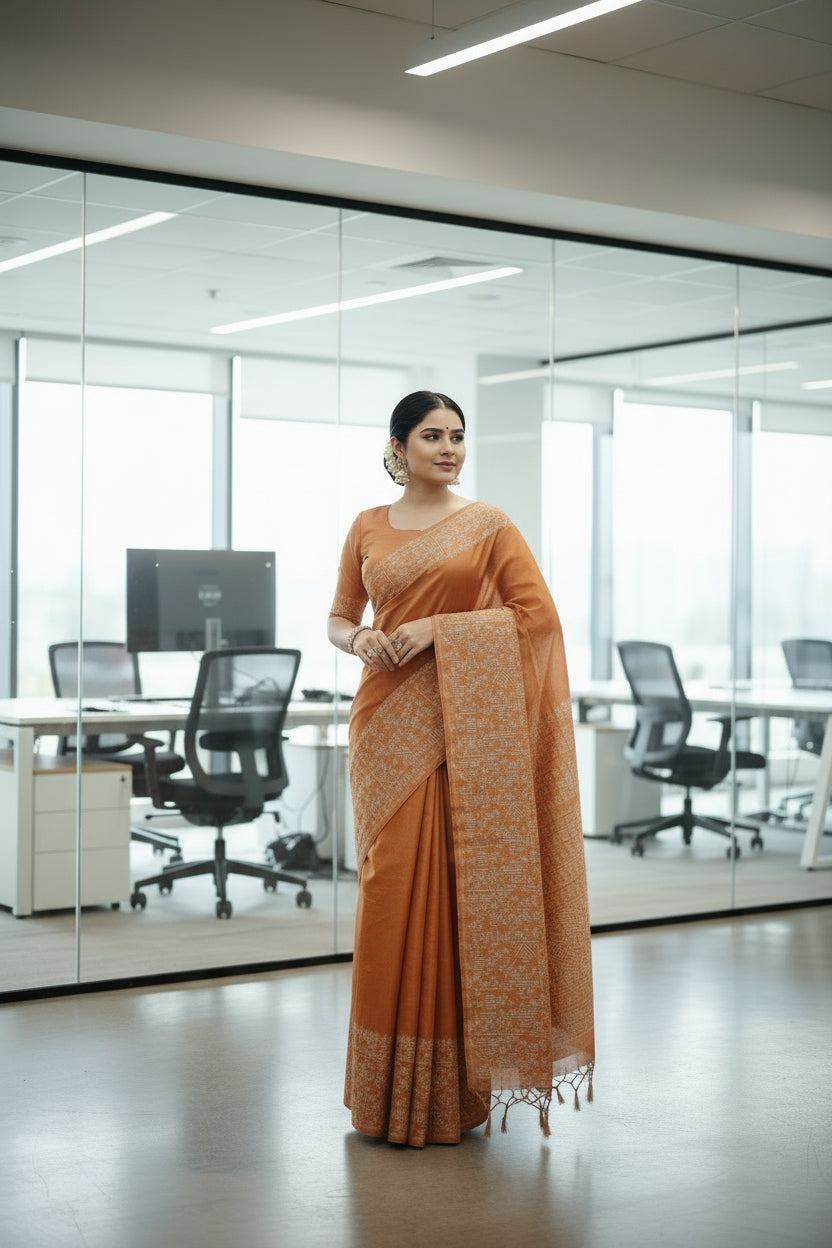 Orange Raw Silk Saree