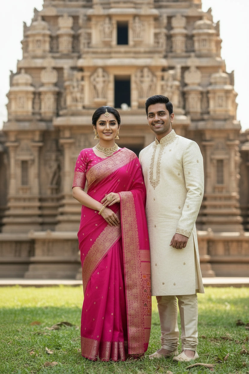 Pink Brocade Crepe Silk Saree