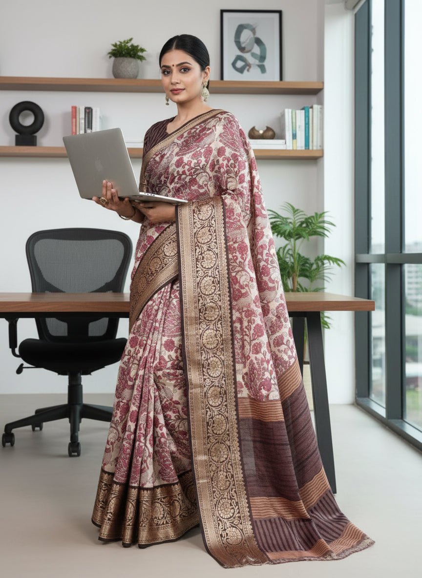 Pink Tussar saree