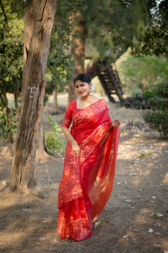 Red raw Silk Saree