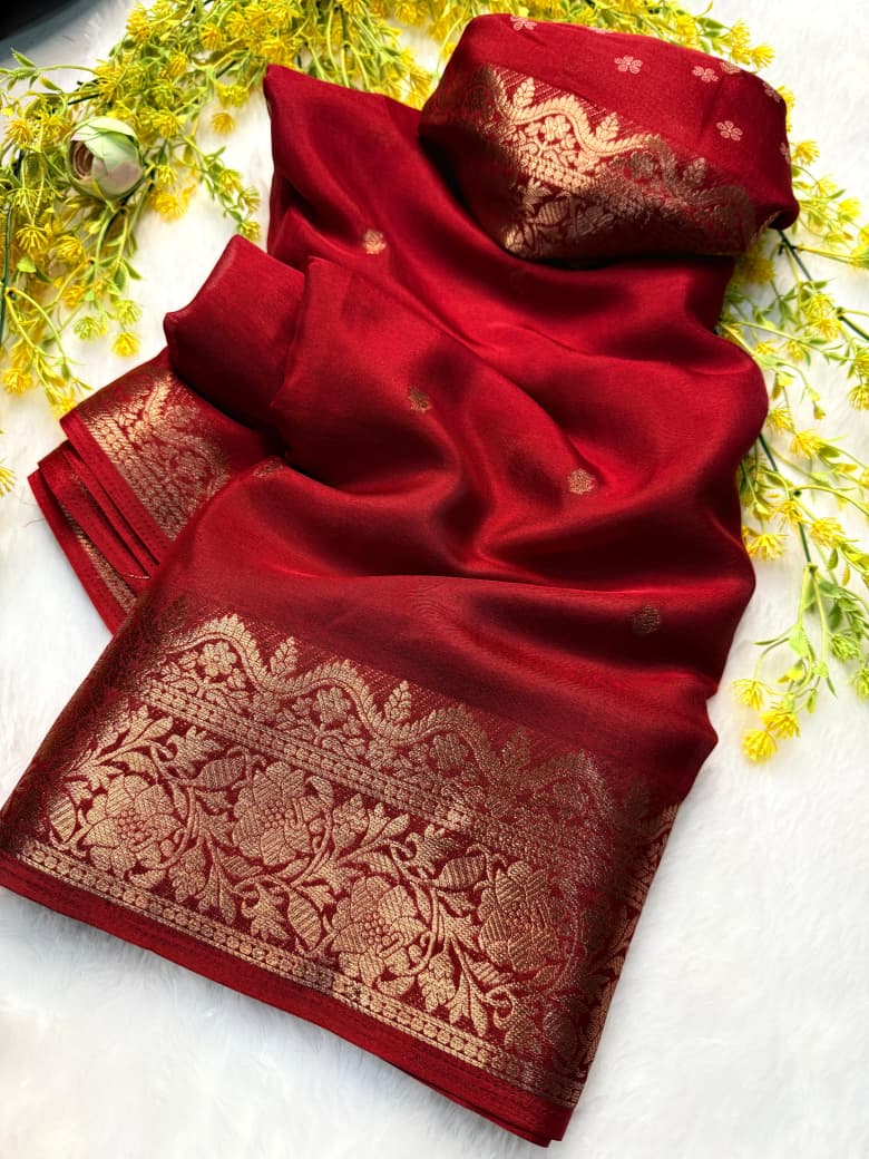 Red Brocade Crepe Silk Saree