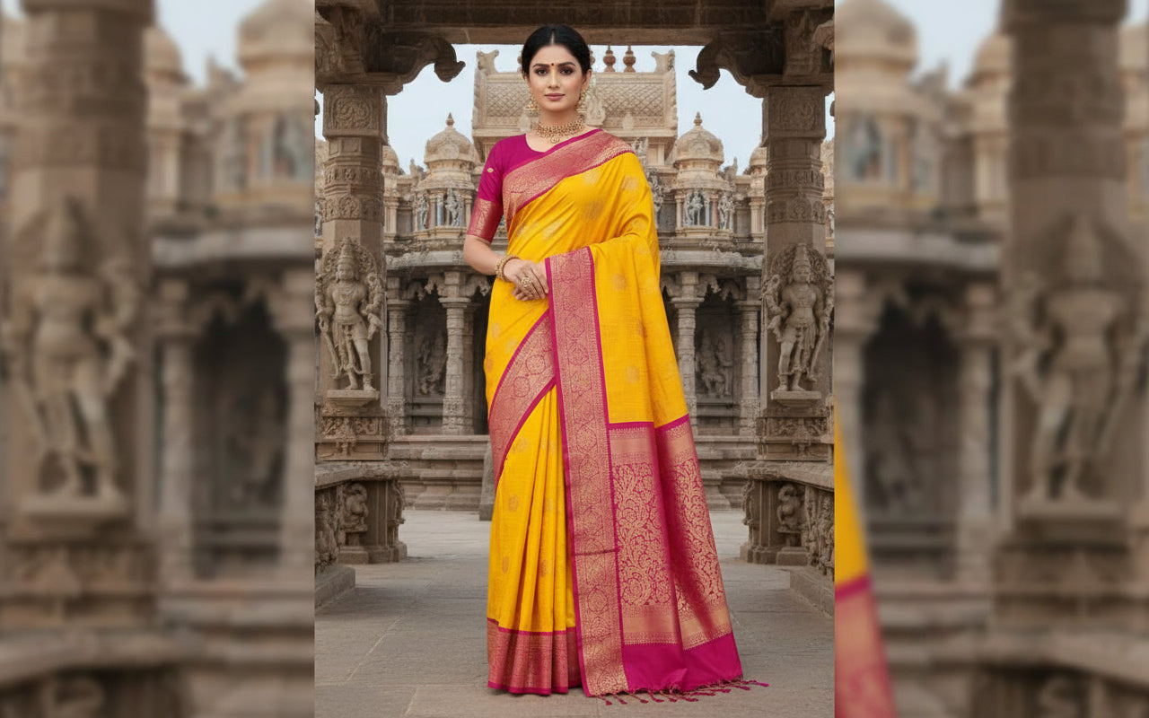 Yellow Kanchi Soft Silk Saree