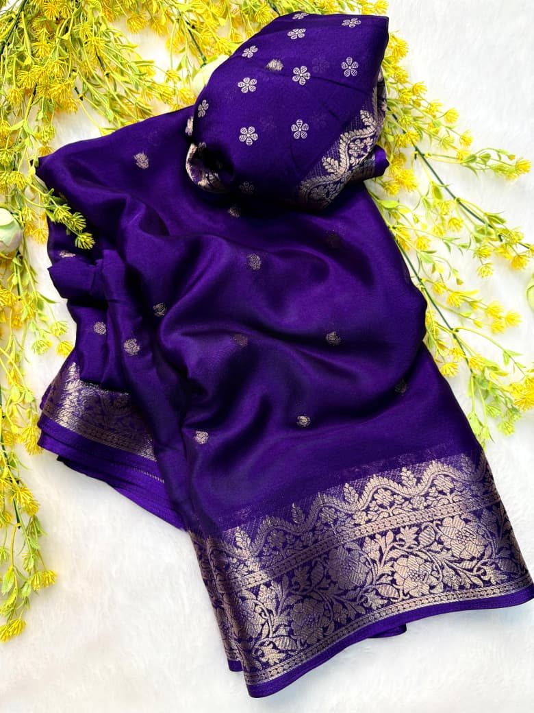 Blue Brocade Crepe silk Saree