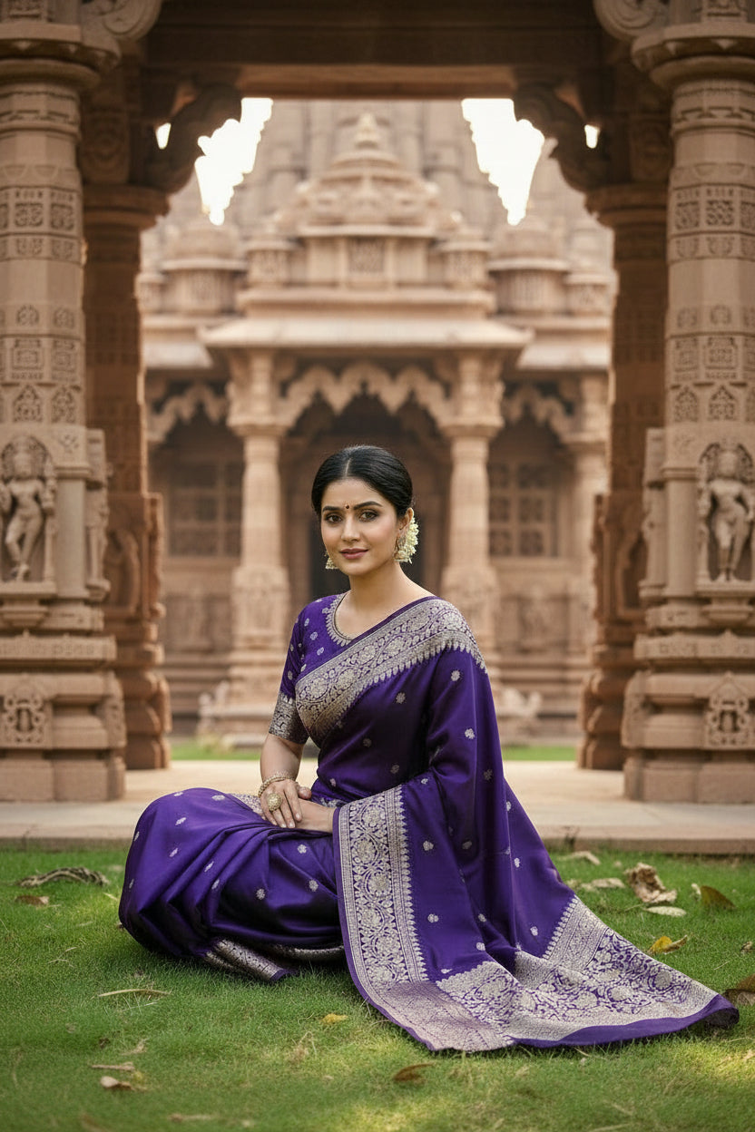 Blue Brocade Crepe Silk Saree