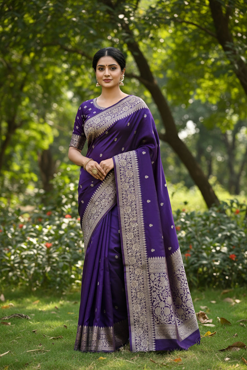 Blue Brocade Crepe Silk Saree