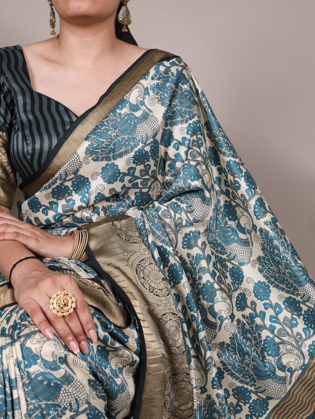 Blue Tussar Saree