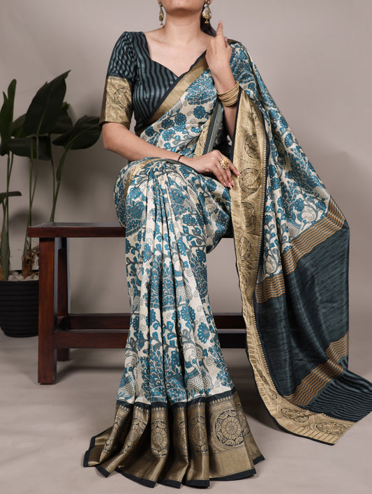 Blue Tussar Saree