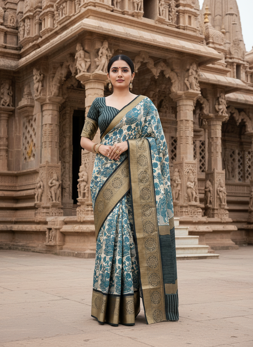 Blue Tussar Saree