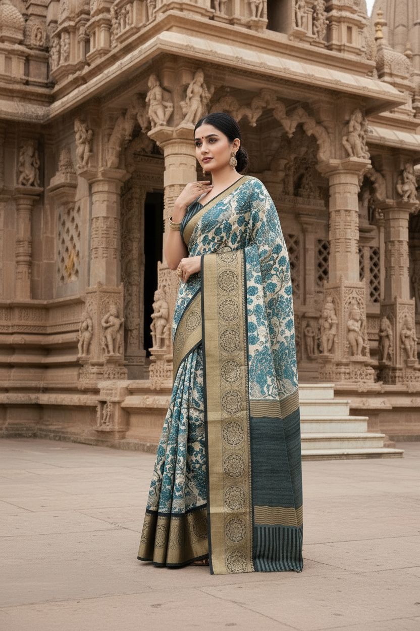 Blue Tussar Saree