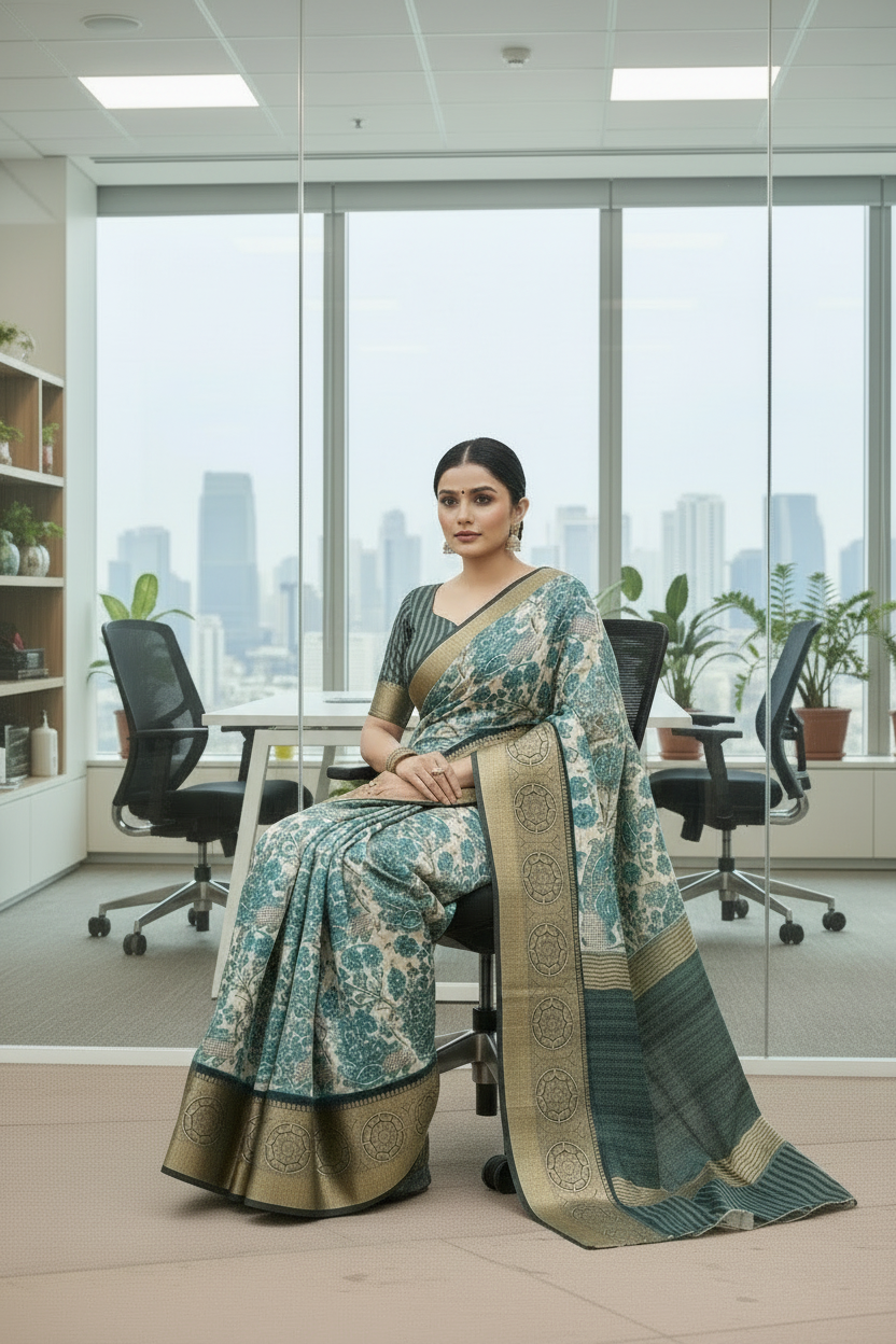 Blue Tussar Saree