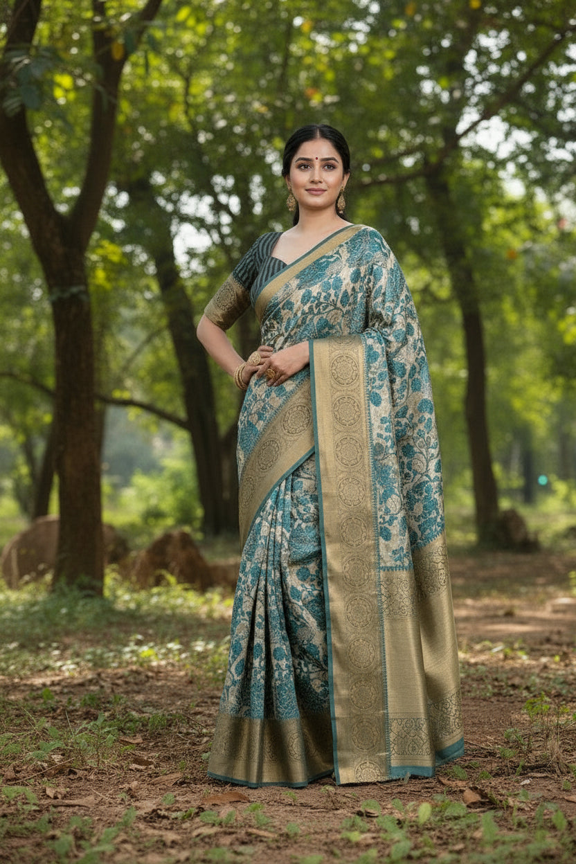 Blue Tussar Saree