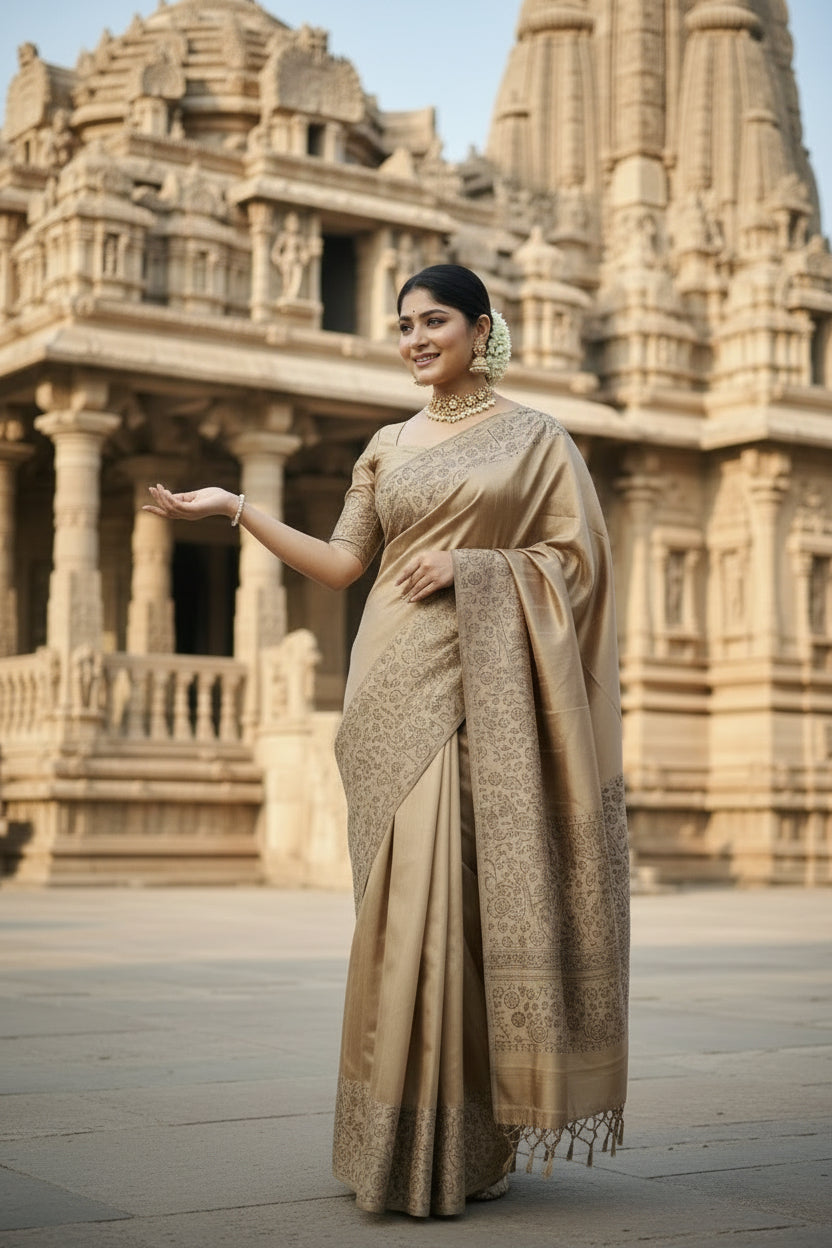 Copper Raw Silk Saree