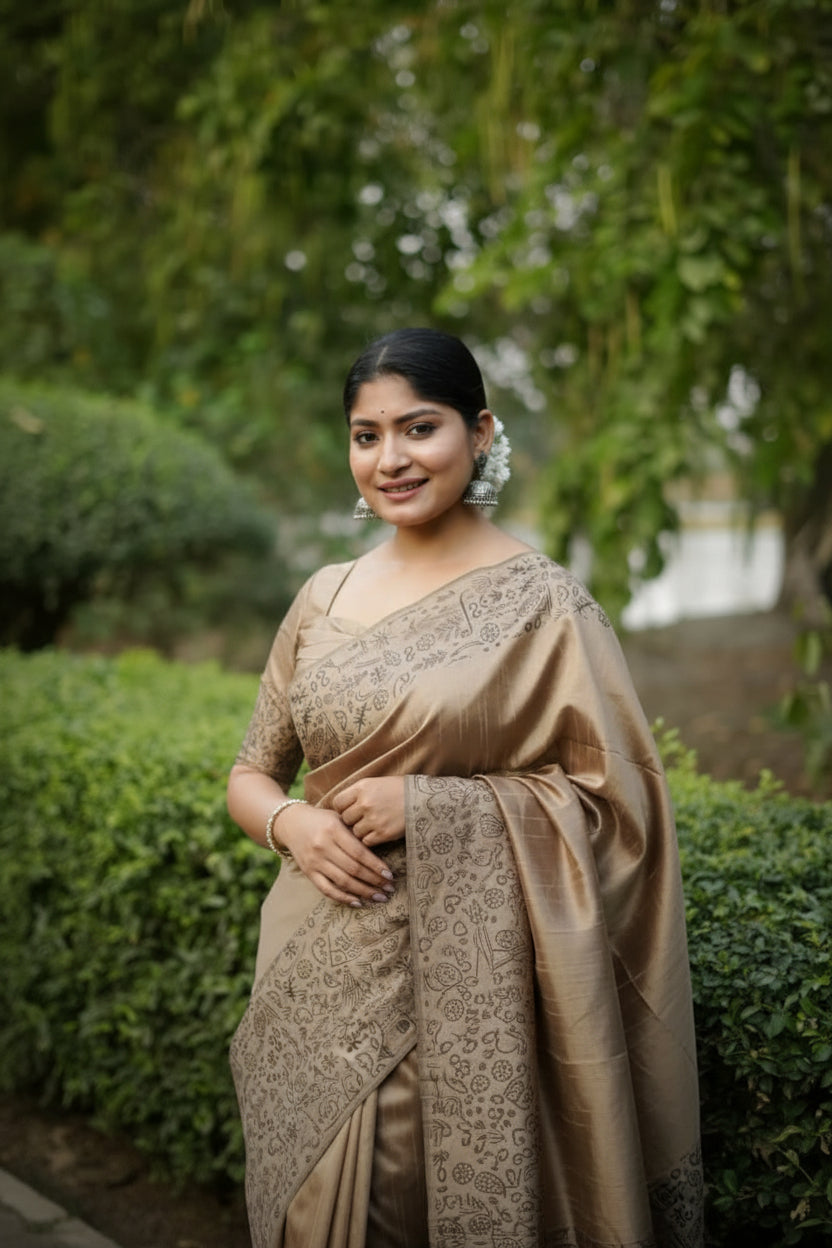 Copper Raw Silk Saree