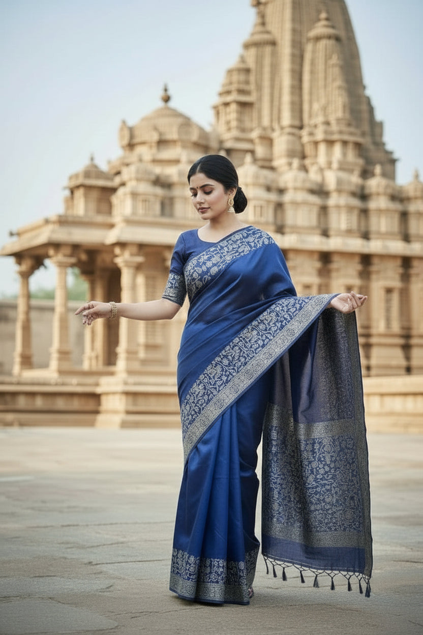 Dark Blue Raw Silk Saree