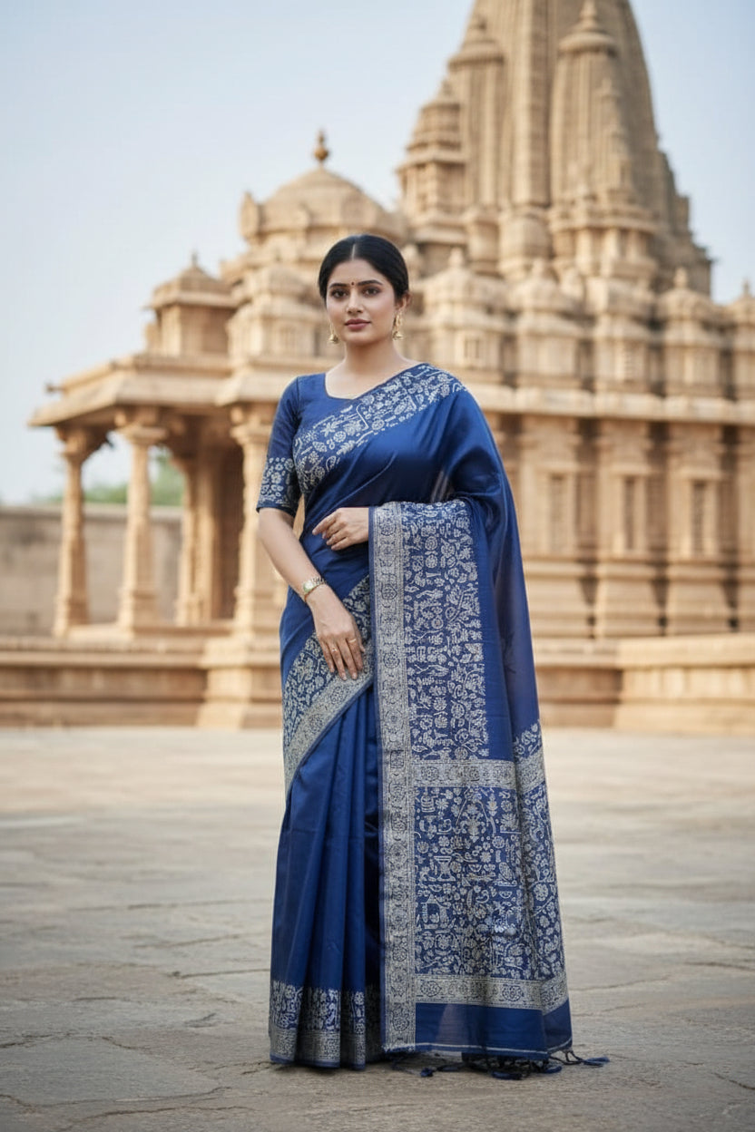 Dark Blue Raw Silk Saree