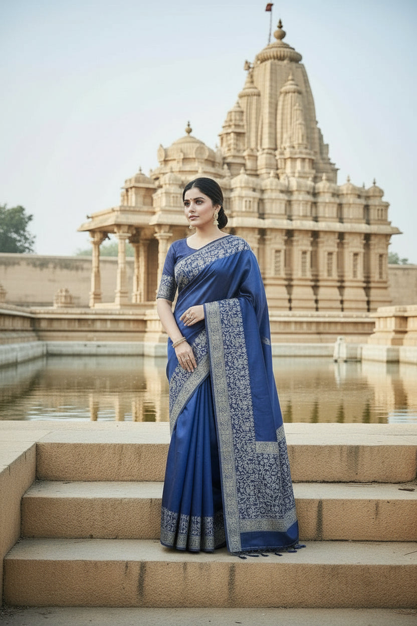 Dark Blue Raw Silk Saree