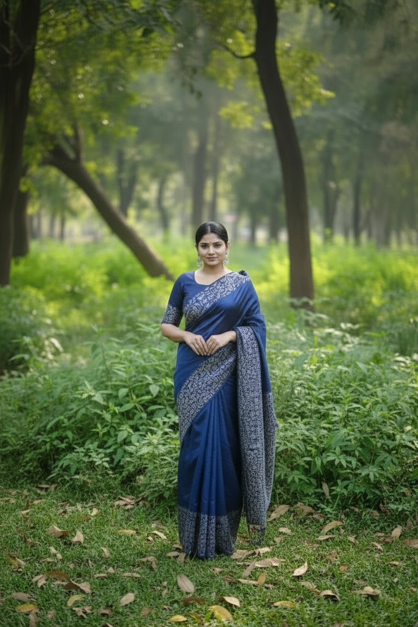 Dark Blue Raw Silk Saree