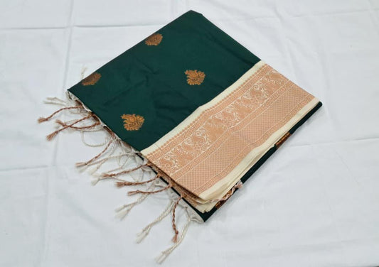 Dark Green Kanchi Soft Silk Saree