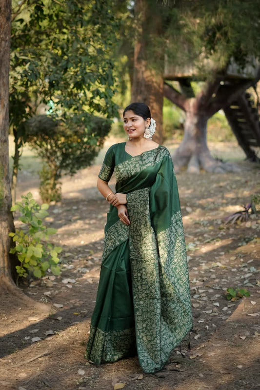 Dark Green Raw Silk Saree