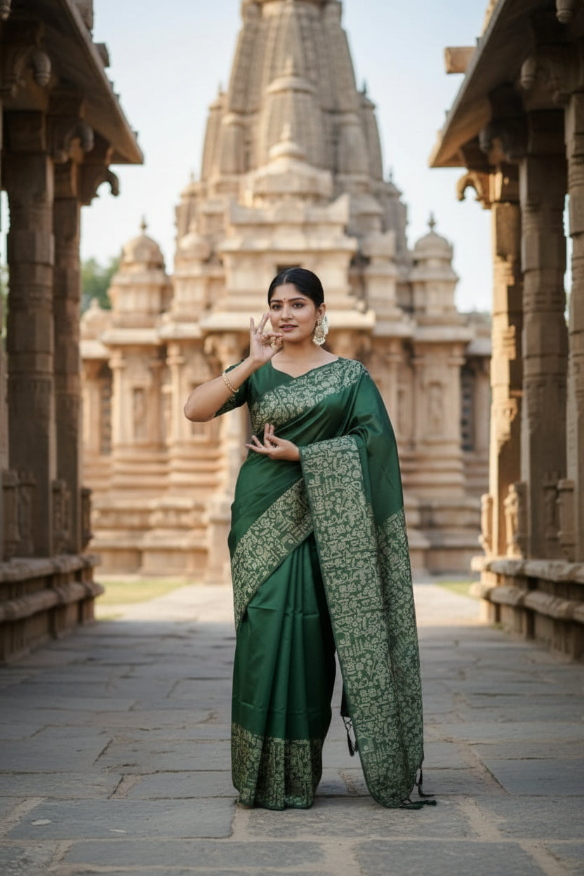Dark Green Raw Silk Saree