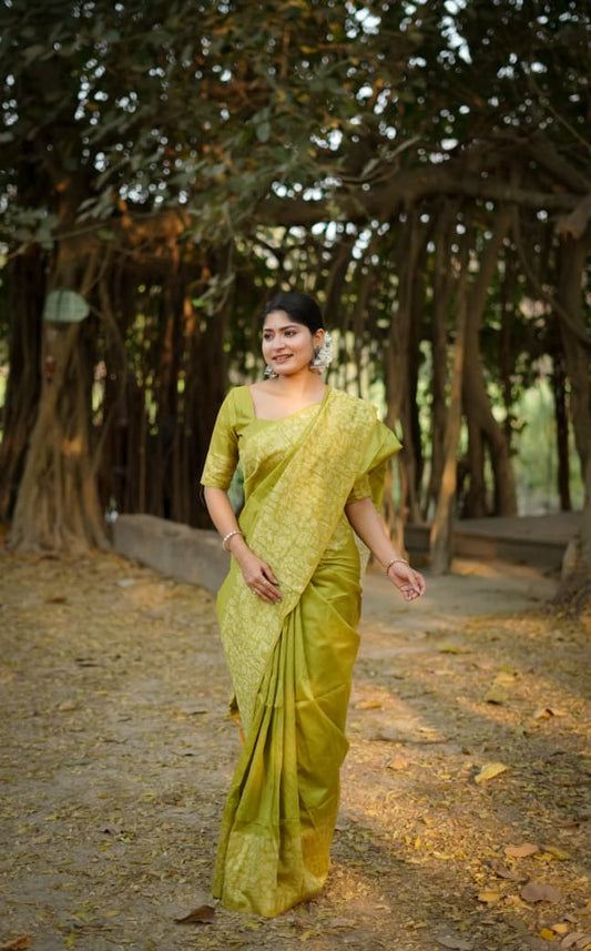 Elegant Green Raw Silk Saree