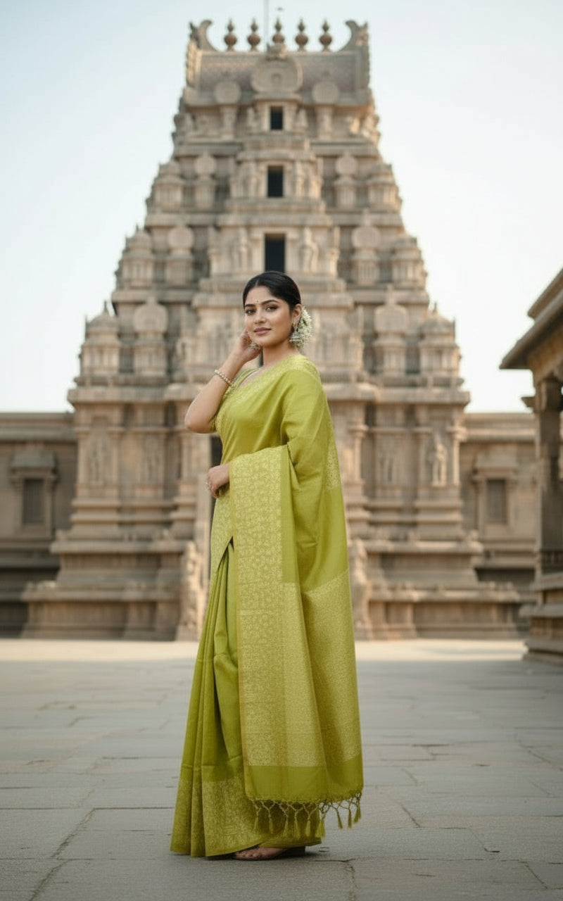 Elegant Green Raw Silk Saree