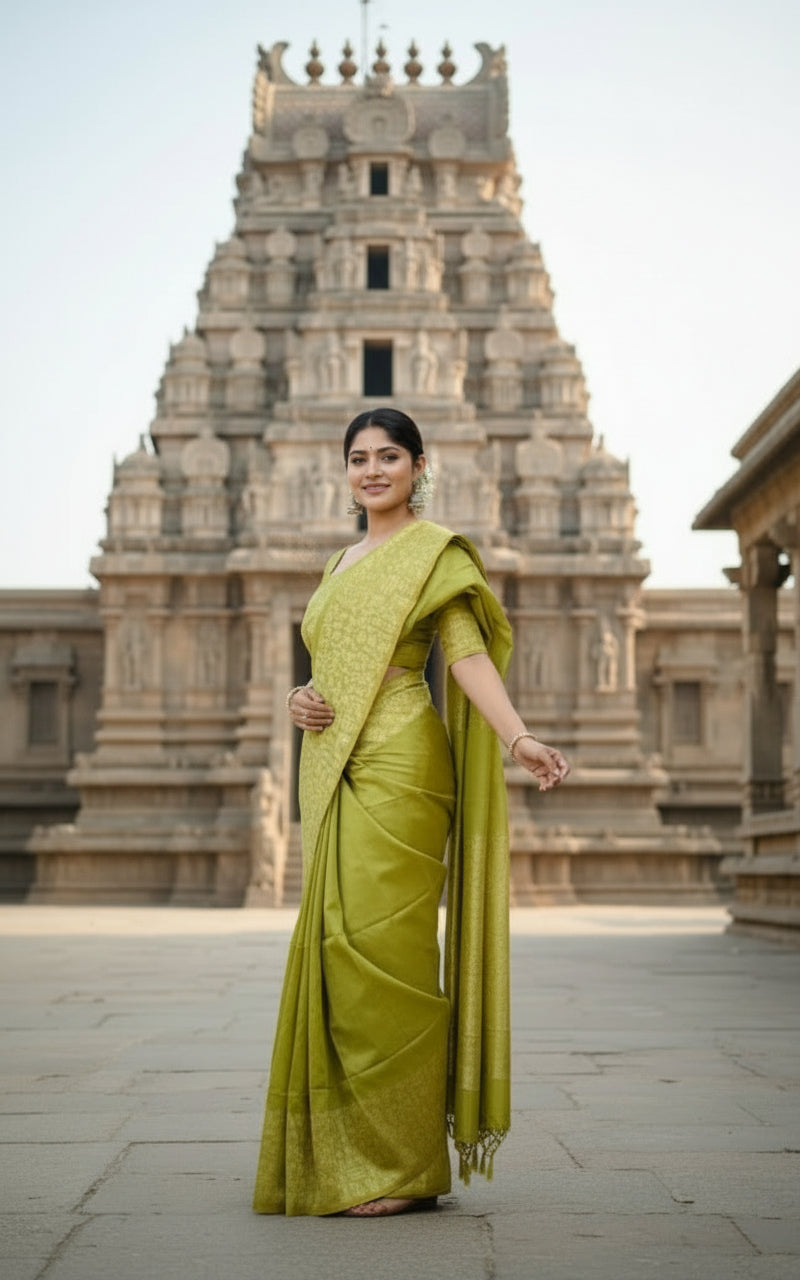 Elegant Green Raw Silk Saree