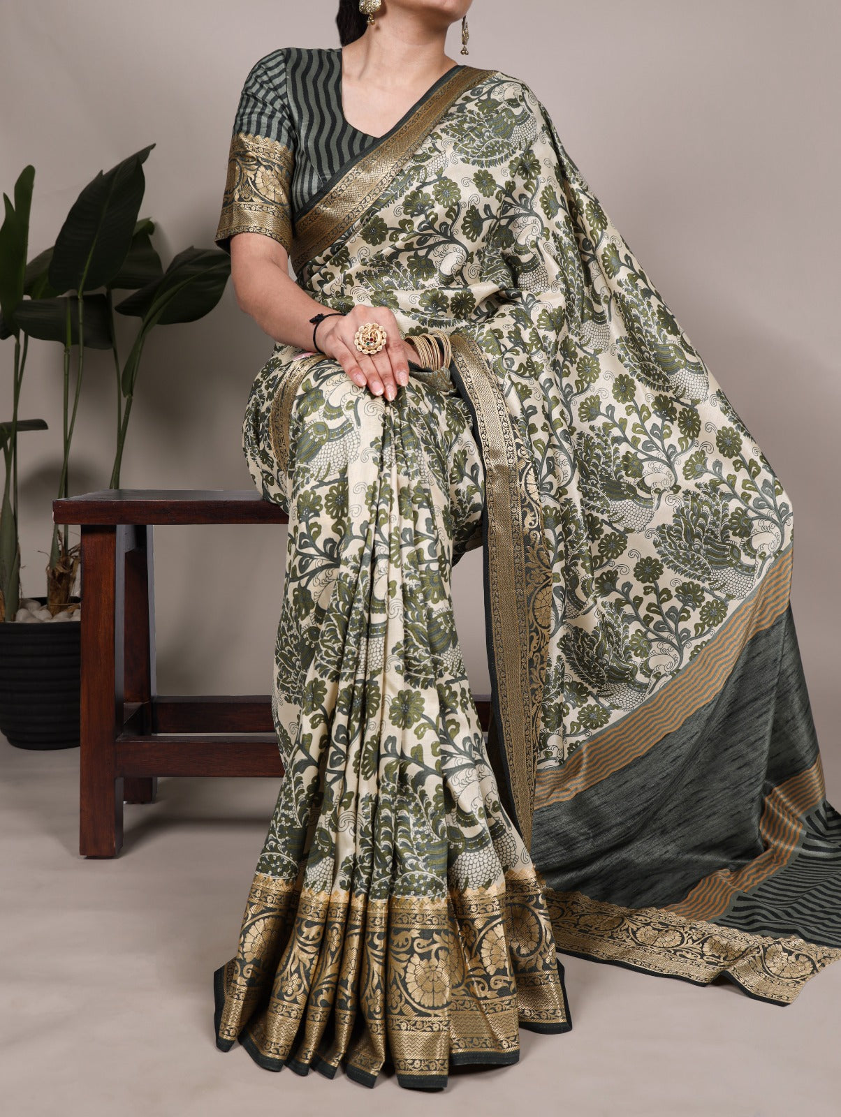 Green Tussar Saree