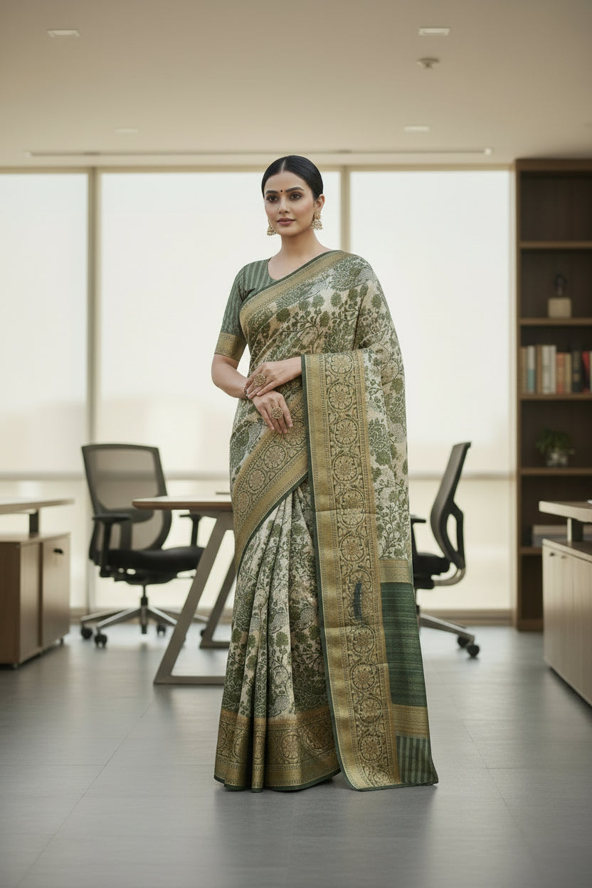 Green Tussar Saree