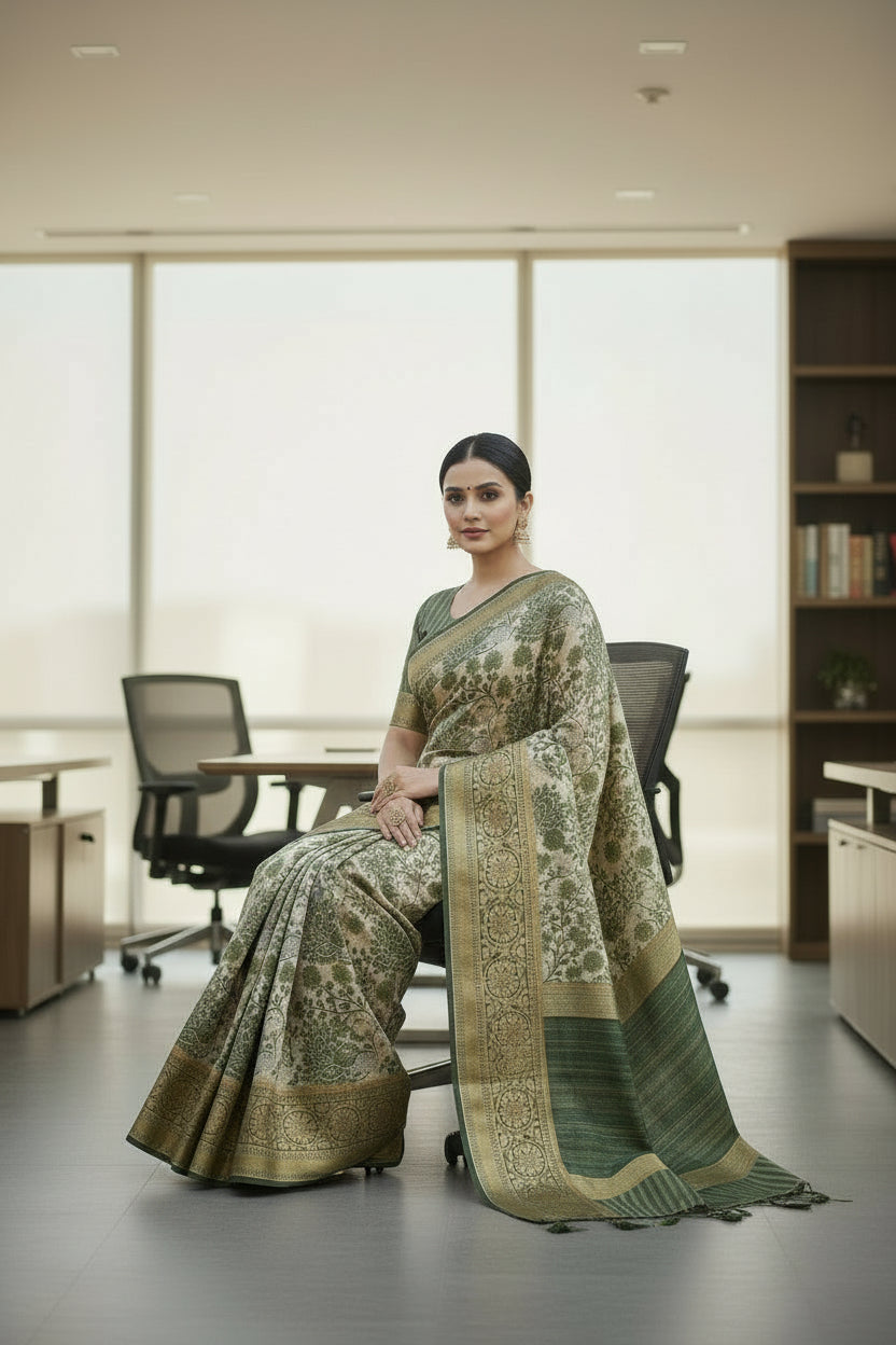 Green Tussar Saree