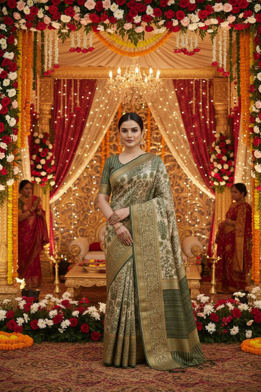 Green Tussar Saree
