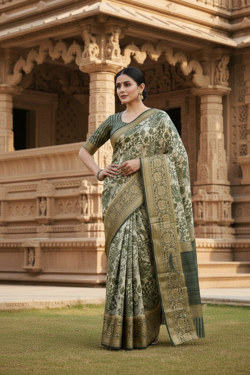 Green Tussar Saree