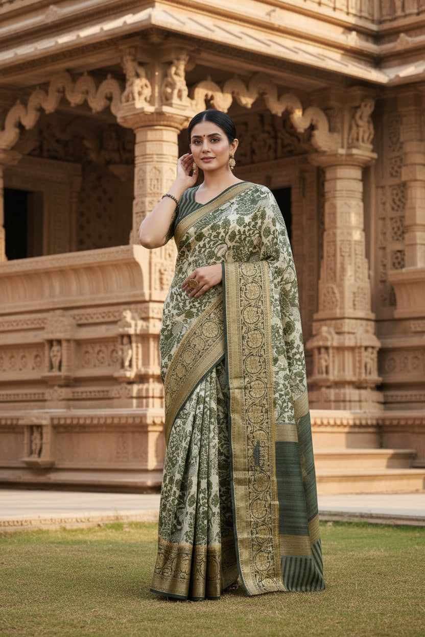 Green Tussar Saree