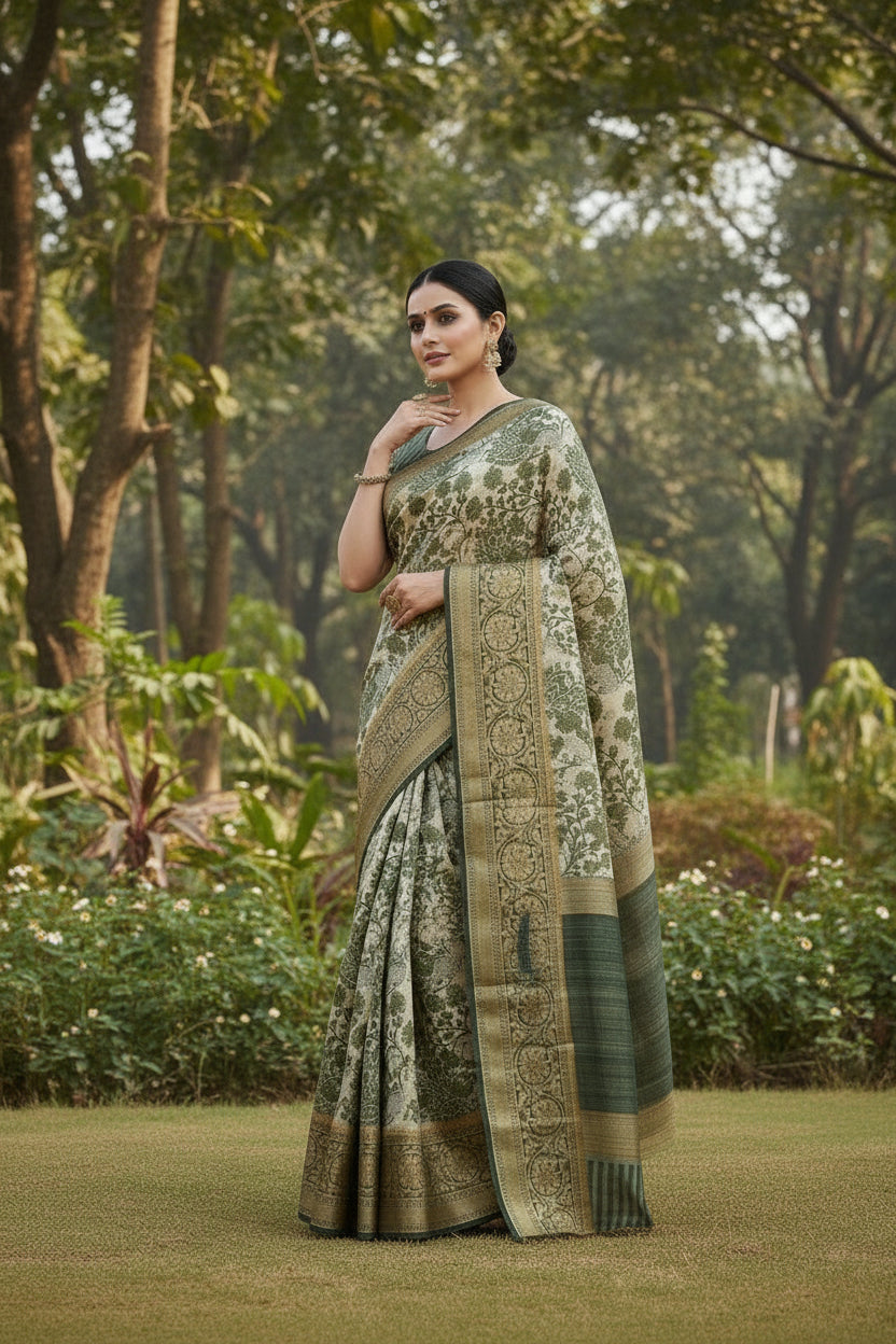 Green Tussar Saree