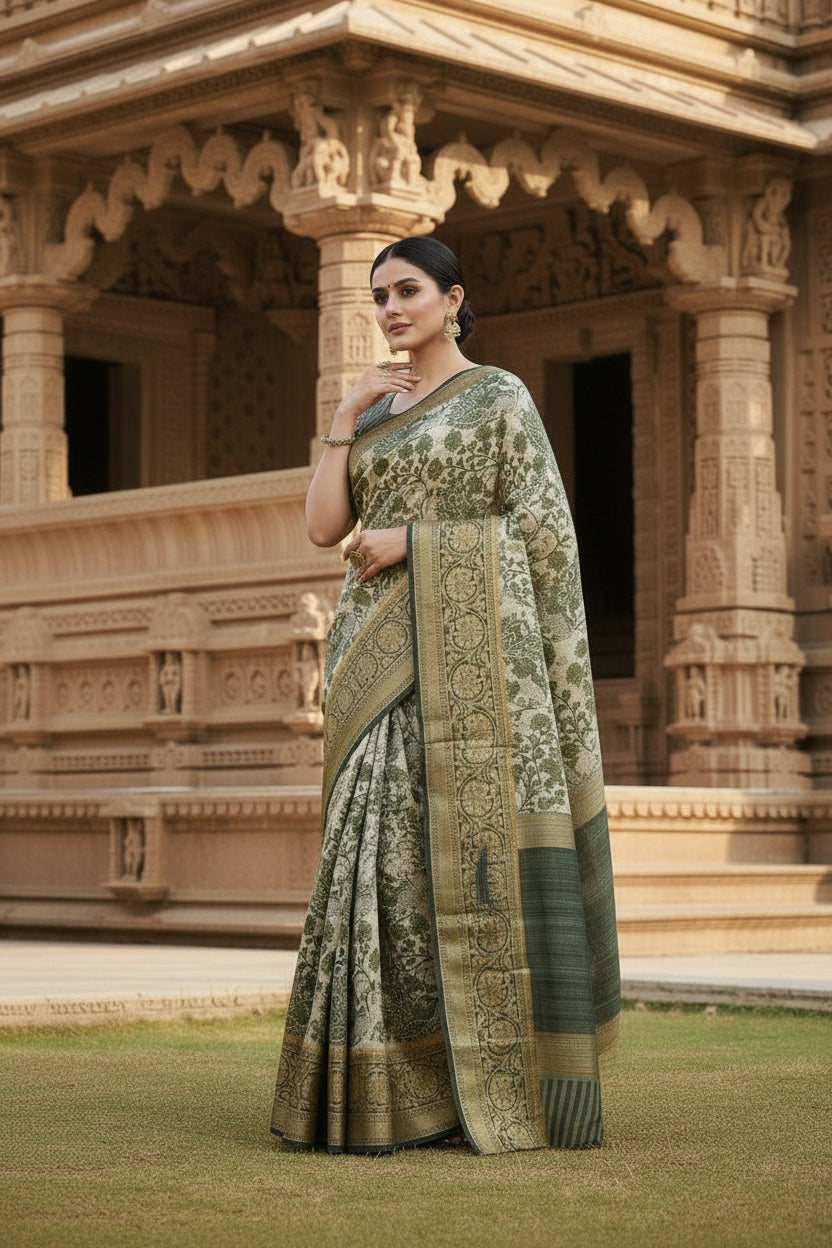 Green Tussar Saree