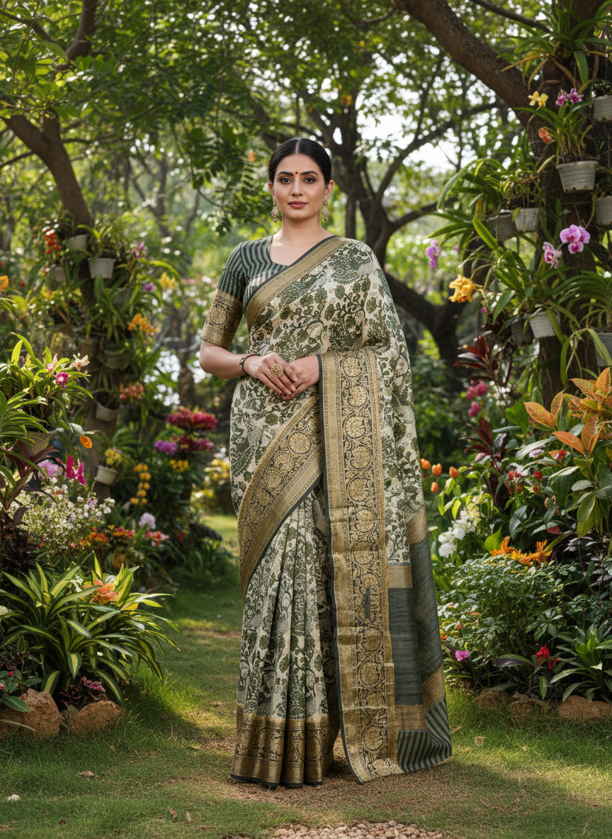 Green Tussar Saree