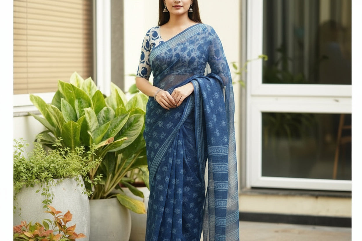 Ink Blue Kota Saree