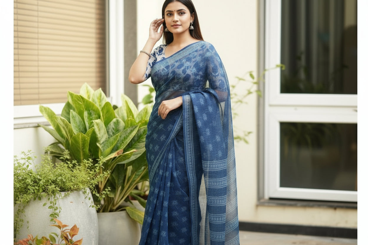 Ink Blue Kota Saree