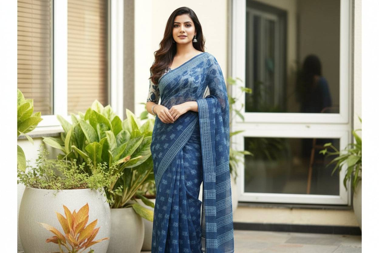 Ink Blue Kota Saree