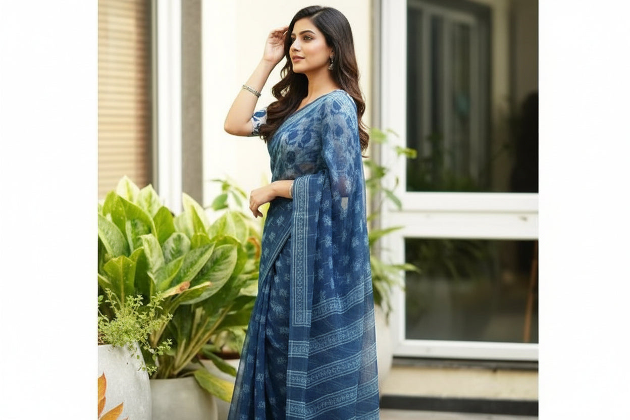 Ink Blue Kota Saree