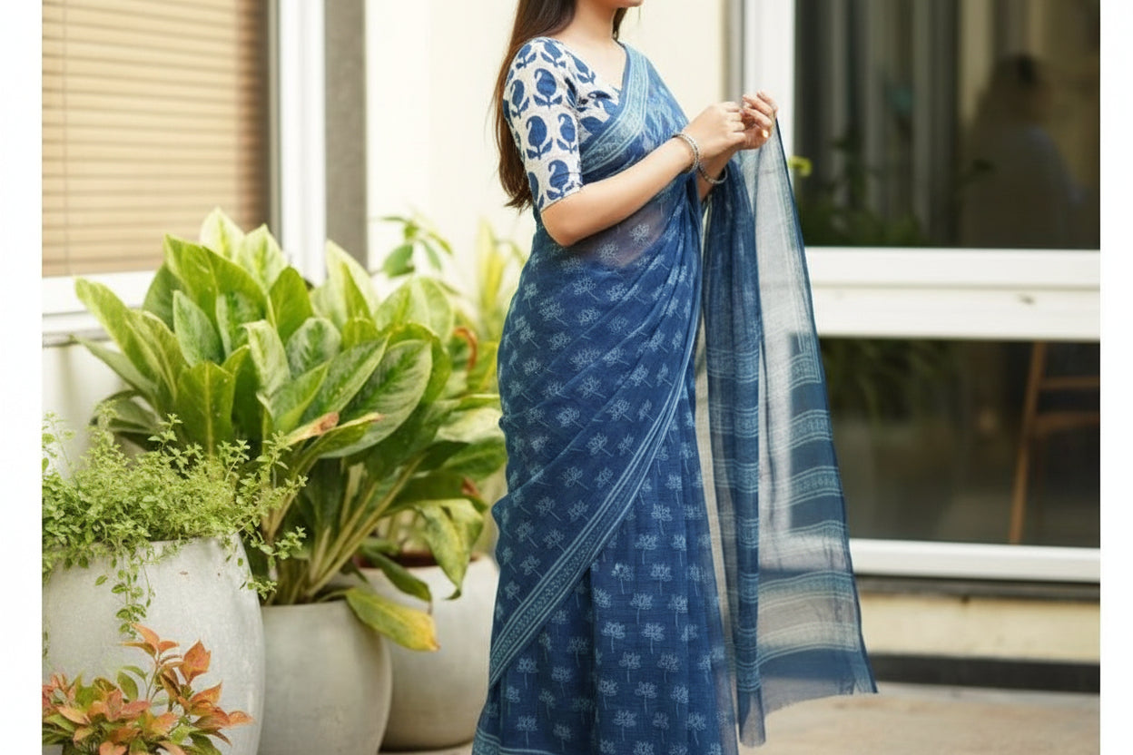 Ink Blue Kota Saree