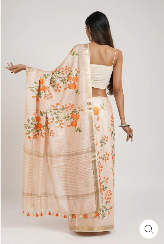 Kota Banarasee Beige with Orange Floral