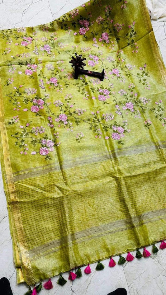 Kota Banarasee Mehandi Green Saree