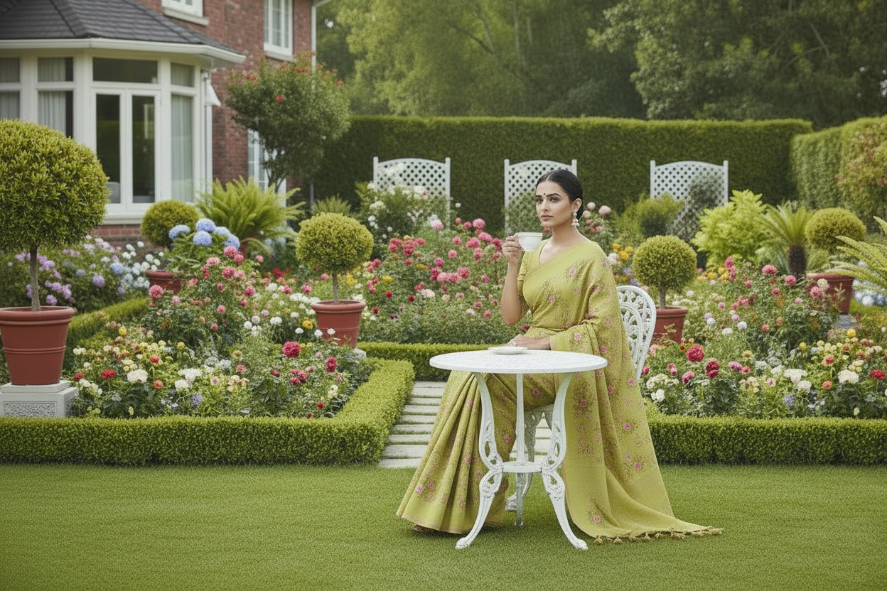 Kota Banarasee Mehandi Green Saree
