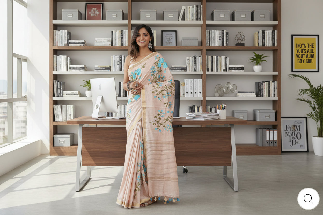 Kota Banarasee Beige with Blue Floral Saree