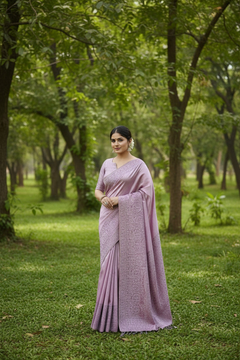 Lavendar Raw Silk Saree