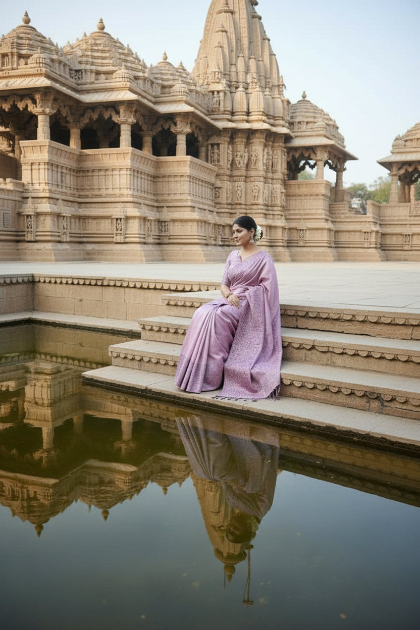 Lavendar Raw Silk Saree